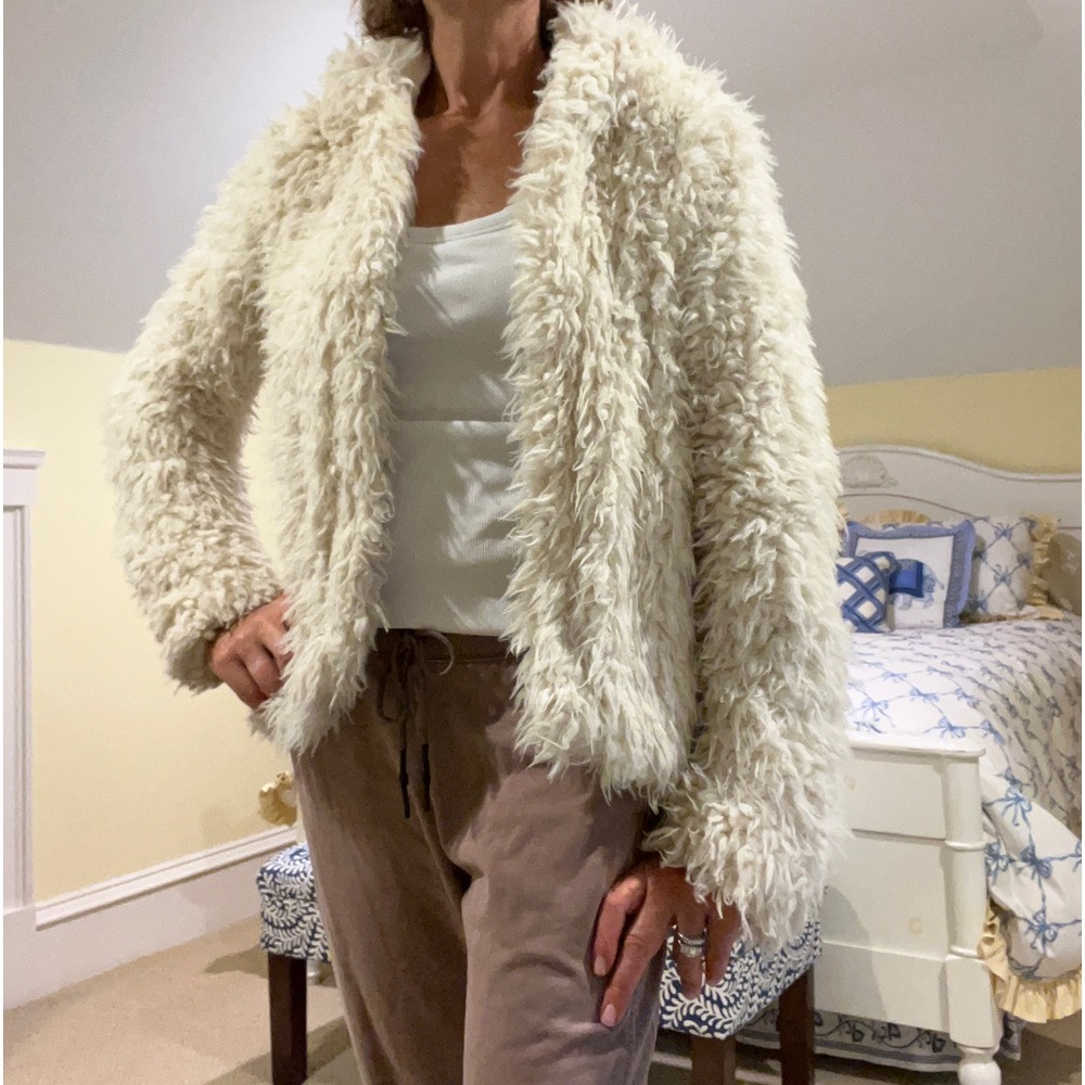 Free People Cream Fuzzy Jacket